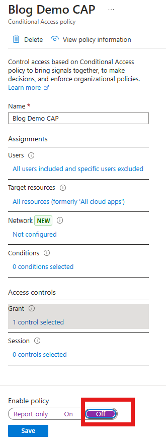 Changing the policy enablement.