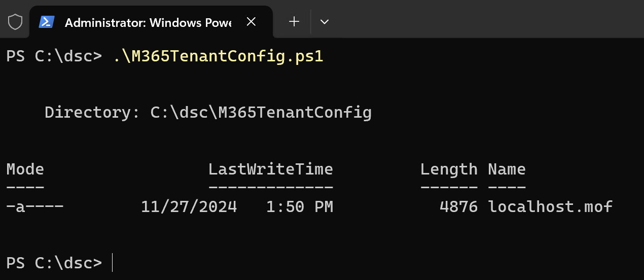 Compiling a Microsoft365DSC configuration file.