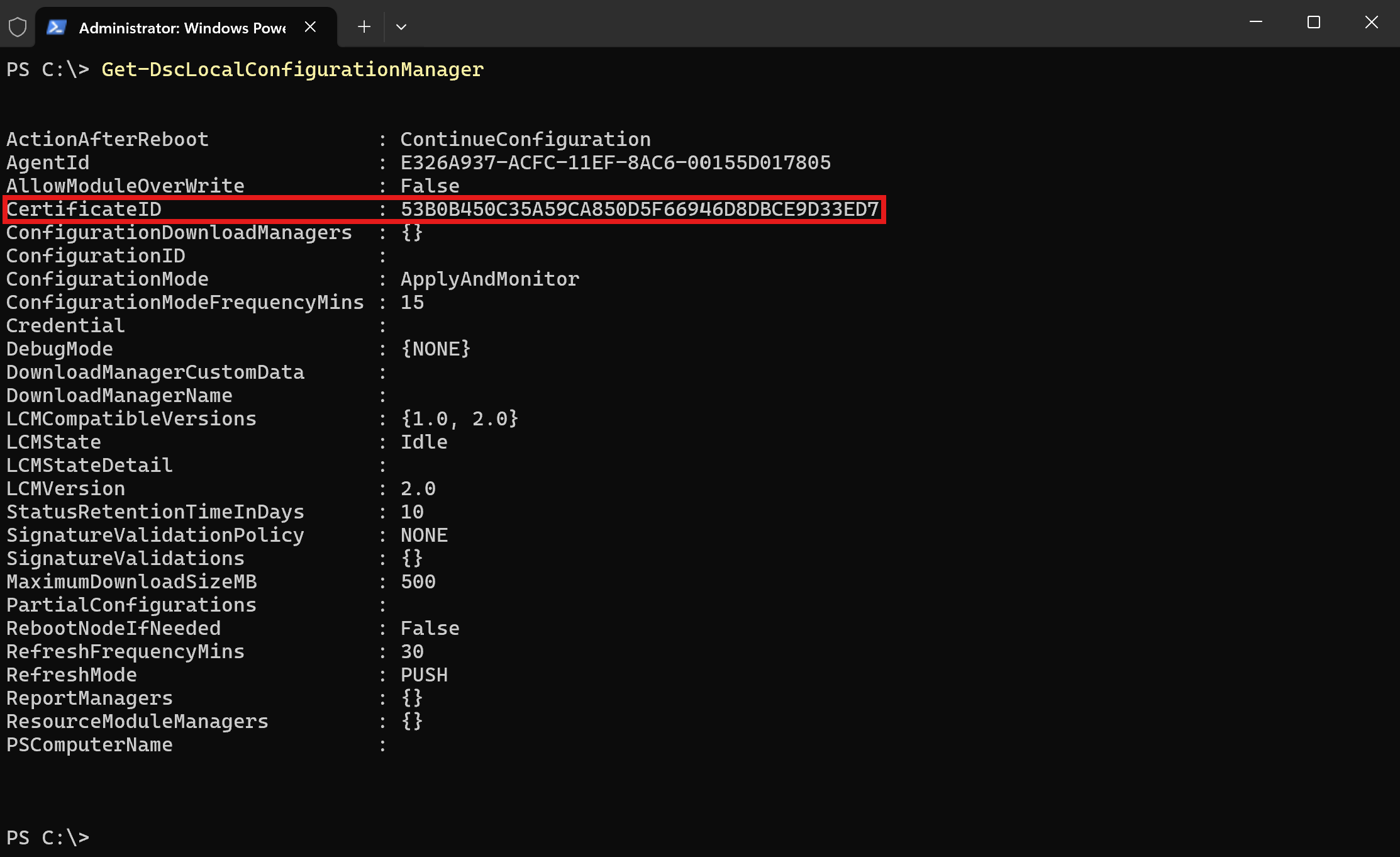 LCM's certificate configuration.