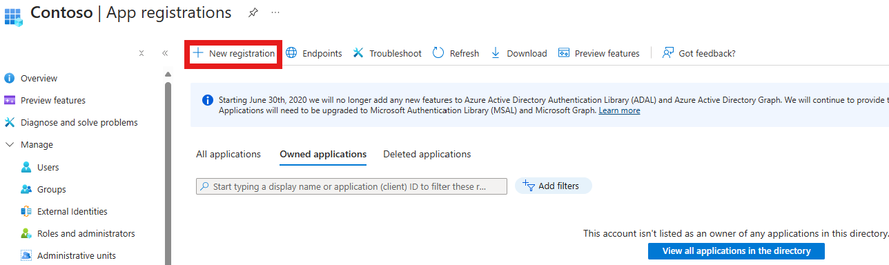 New Azure app registration.