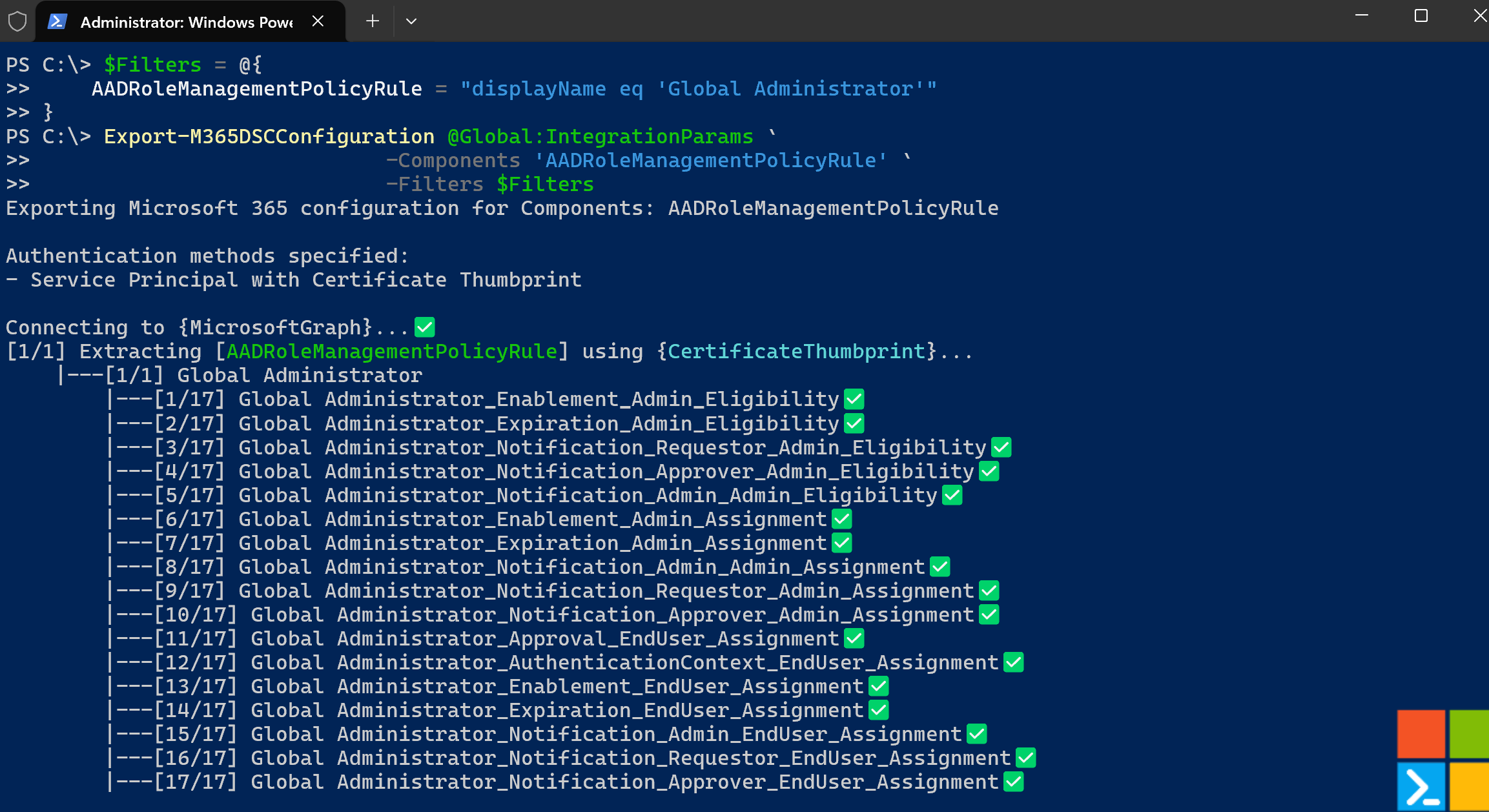 Using filters when exporting a tenant's existing configuration.